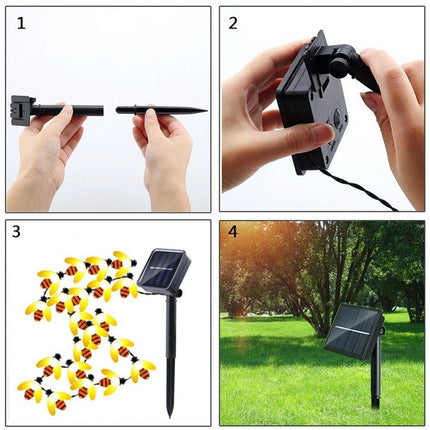 Solar Lichterkette 10M mit 100 Bienchen-LEDs, Dunkelgrün Kabel, Warm Licht, für Außen