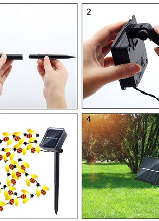 Solar Lichterkette 4,5M mit 30 Bienchen-LEDs, Dunkelgrün Kabel, Warm Licht, für Außen