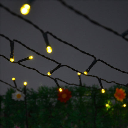 Solar Lichterkette 20M mit 200 LEDs, 8 Programmen, Schwarzes Kabel, Warm Licht, für Außen