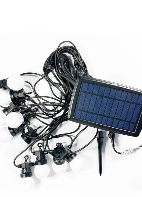 Solar Lichterkette mit USB, 10M mit 10 Matt Weiß LED-Lampen, Schwarzes Kabel, Warm Licht, für Außen