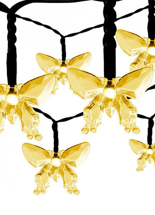 Solar Lichterkette 3M mit 20 Schmetterlinge mit LEDs, Dunkelgrün Kabel, Warm Licht, für Außen