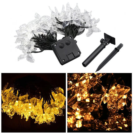 Solar Lichterkette 3M mit 20 Schmetterlinge mit LEDs, Dunkelgrün Kabel, Warm Licht, für Außen