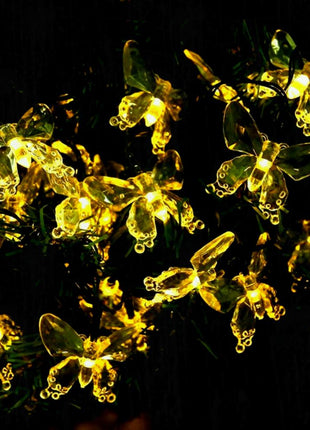 Solar Lichterkette 3M mit 20 Schmetterlinge mit LEDs, Dunkelgrün Kabel, Warm Licht, für Außen