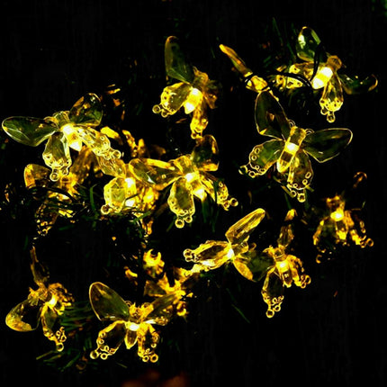 Solar Lichterkette 3M mit 20 Schmetterlinge mit LEDs, Dunkelgrün Kabel, Warm Licht, für Außen