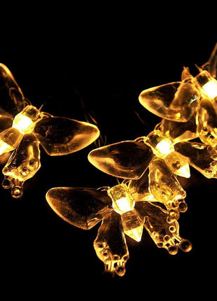 Solar Lichterkette 3M mit 20 Schmetterlinge mit LEDs, Dunkelgrün Kabel, Warm Licht, für Außen