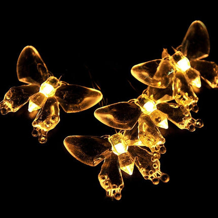 Solar Lichterkette 3M mit 20 Schmetterlinge mit LEDs, Dunkelgrün Kabel, Warm Licht, für Außen