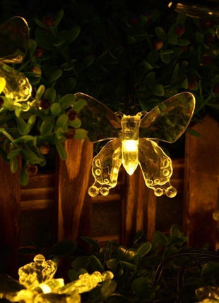 Solar Lichterkette 3M mit 20 Schmetterlinge mit LEDs, Dunkelgrün Kabel, Warm Licht, für Außen