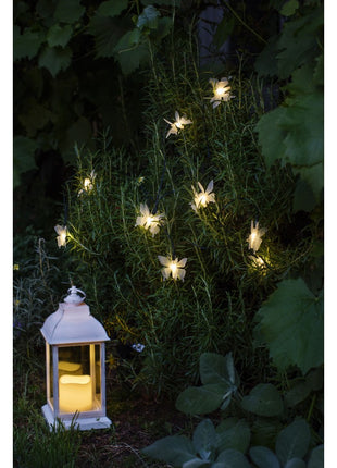 Solar Lichterkette 3M mit 20 Schmetterlinge mit LEDs, Dunkelgrün Kabel, Warm Licht, für Außen