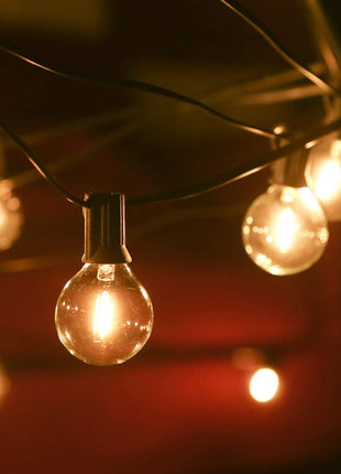 Solar Lichterkette 6M mit USB und 25 Lampen-LEDs G40, E12, 1W, Schwarzes Kabel, für Außen