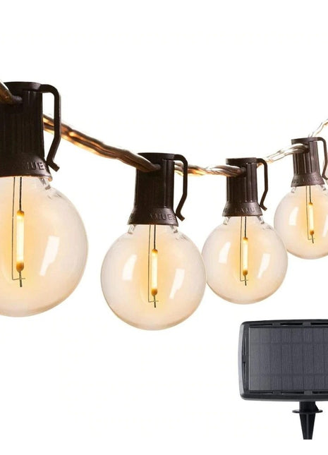 Solar Lichterkette 6M mit USB und 25 Lampen-LEDs G40, E12, 1W, Schwarzes Kabel, für Außen