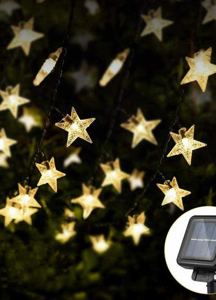 Solarlichterkette 4,5M mit 20 Sternen-LEDs, Schwarzes Kabel, Warm Licht