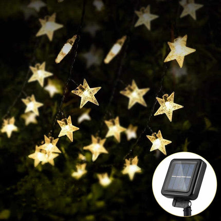 Solar Lichterkette 3M mit 20 Sternen-LEDs, Dunkelgrün Kabel, Warm Licht