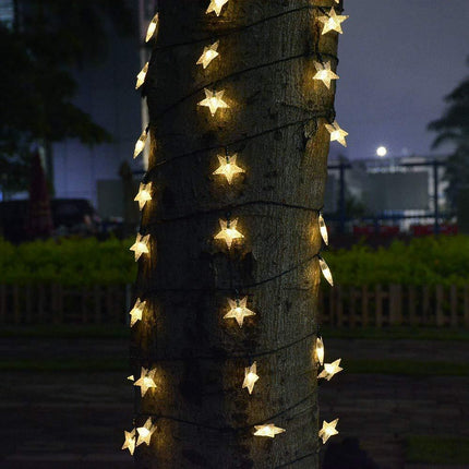 Solar Lichterkette 3M mit 20 Sternen-LEDs, Dunkelgrün Kabel, Warm Licht