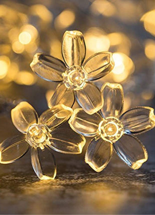 Solar Lichterkette 7,5M mit 50 Lotusblumen-LEDs, Dunkelgrün Kabel, Warm Licht, für Außen