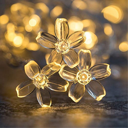 Solar Lichterkette 10M mit 100 Lotusblumen-LEDs, Dunkelgrün Kabel, Warm Licht, für Außen