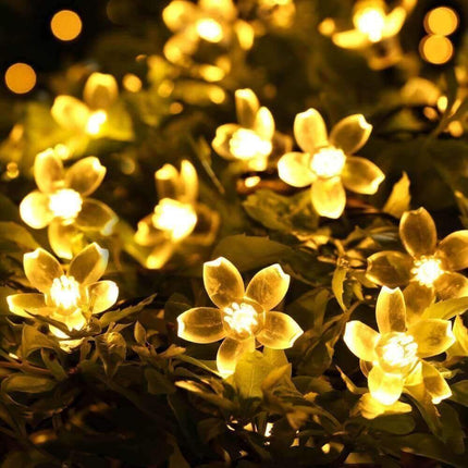 Solar Lichterkette 10M mit 100 Lotusblumen-LEDs, Dunkelgrün Kabel, Warm Licht, für Außen