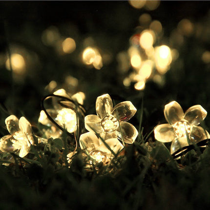 Solar Lichterkette 10M mit 100 Lotusblumen-LEDs, Dunkelgrün Kabel, Warm Licht, für Außen