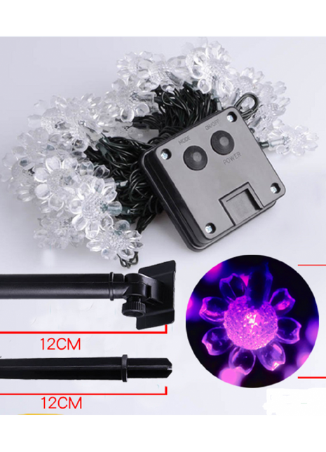 Solar Lichterkette 5M mit 50 Blumen-LEDs, Dunkelgrün Kabel, Warm Licht, für Außen