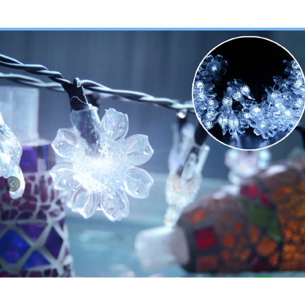 Solar Lichterkette 5M mit 50 Blumen-LEDs, Dunkelgrün Kabel, Warm Licht, für Außen