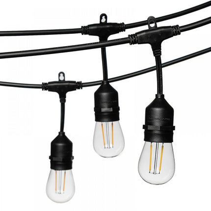 Solar Lichterkette 7,6M mit 10 + 2 Birnen LEDs Geschenk, E27 2W, Schwarzes Kabel, Warm Licht, für Außen