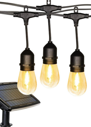 Solar Lichterkette 7,6M mit 10 + 2 Birnen LEDs Geschenk, E27 2W, Schwarzes Kabel, Warm Licht, für Außen