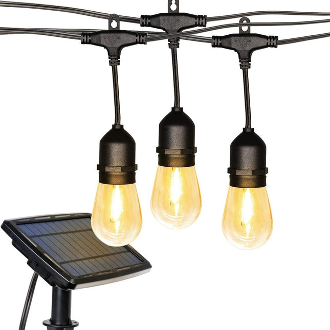 Solar Lichterkette 7,6M mit 10 + 2 Birnen LEDs Geschenk, E27 2W, Schwarzes Kabel, Warm Licht, für Außen