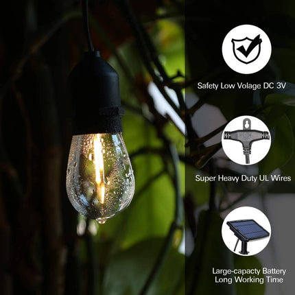 Solar Lichterkette 7,6M mit 10 + 2 Birnen LEDs Geschenk, E27 2W, Schwarzes Kabel, Warm Licht, für Außen