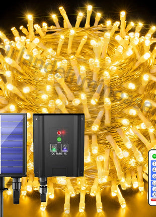Solar Lichterkette 30M mit 300 LEDs, 8 Programme, Warm Licht, mit Fernbedienung, für Außen