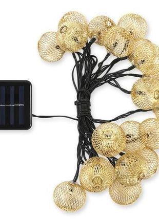 Solar Lichterkette 4M mit 30 Goldene Metallkugeln, Schwarzes Kabel, Warm Licht, für Außen