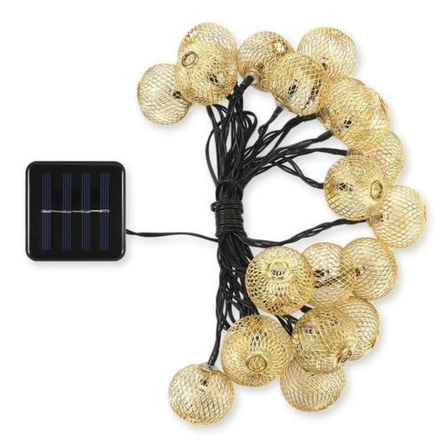 Solar Lichterkette 4M mit 30 Goldene Metallkugeln, Schwarzes Kabel, Warm Licht, für Außen