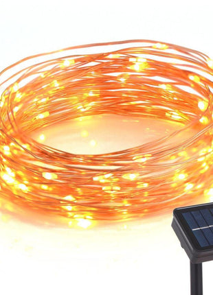 Solar Lichterkette 10M mit 100 Mini-LEDs Kupferdraht, 8 Programmen, Warm Licht, für Außen