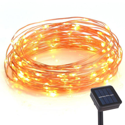 Solar Lichterkette 10M mit 100 Mini-LEDs Kupferdraht, 8 Programmen, Warm Licht, für Außen