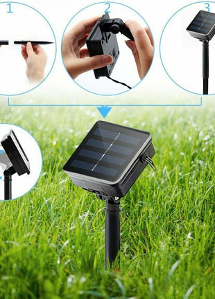 Solar Lichterkette 5M mit 50 Mini-LEDs Kupferdraht, 8 Programmen, Warm Licht, für Außen