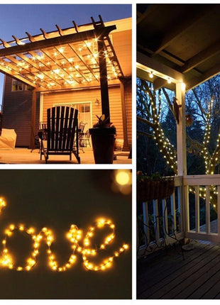 Solar Lichterkette 10M mit 100 Mini-LEDs Kupferdraht, 8 Programmen, Warm Licht, für Außen