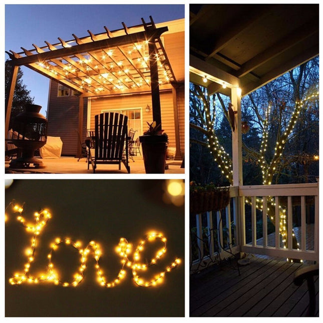 Solar Lichterkette 10M mit 100 Mini-LEDs Kupferdraht, 8 Programmen, Warm Licht, für Außen