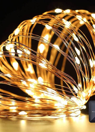 Solar Lichterkette 20M mit 200 Mini-LEDs Kupferdraht, 8 Programmen, Warm Licht, für Außen