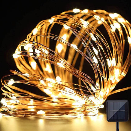 Solar Lichterkette 20M mit 200 Mini-LEDs Kupferdraht, 8 Programmen, Warm Licht, für Außen