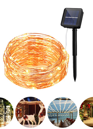 Solar Lichterkette 20M mit 200 Mini-LEDs Kupferdraht, 8 Programmen, Warm Licht, für Außen