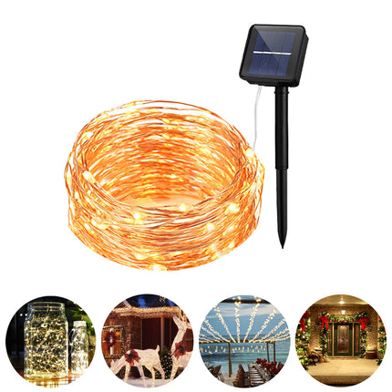 Solar Lichterkette 20M mit 200 Mini-LEDs Kupferdraht, 8 Programmen, Warm Licht, für Außen