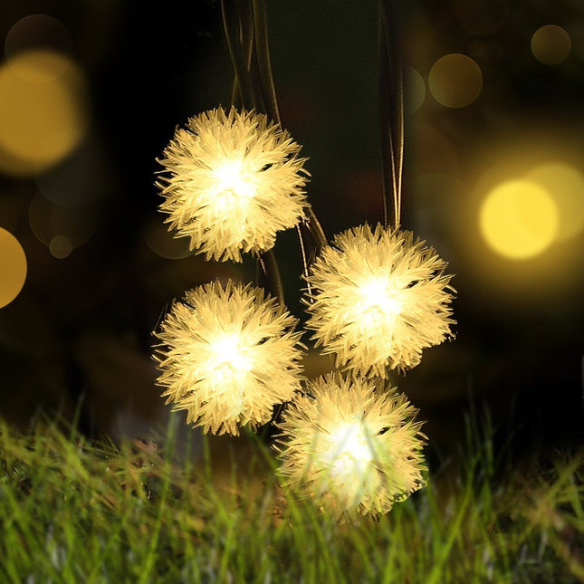 Solar Lichterkette 7M mit 50 Löwenzahn LEDs, Dunkelgrün Kabel, Warm Licht, für Außen