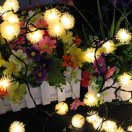Solar Lichterkette 3M mit 20 Löwenzahn-LEDs, Dunkelgrün Kabel, Warm Licht, für Außen