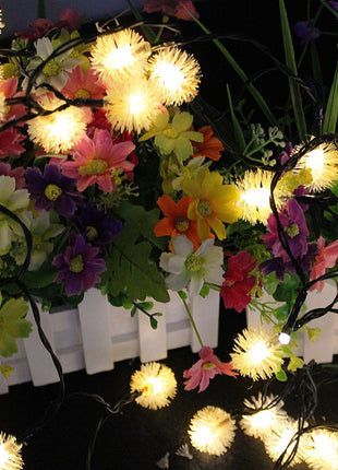 Solar Lichterkette 7M mit 50 Löwenzahn LEDs, Dunkelgrün Kabel, Warm Licht, für Außen