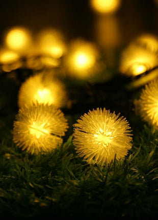 Solar Lichterkette 3M mit 20 Löwenzahn-LEDs, Dunkelgrün Kabel, Warm Licht, für Außen