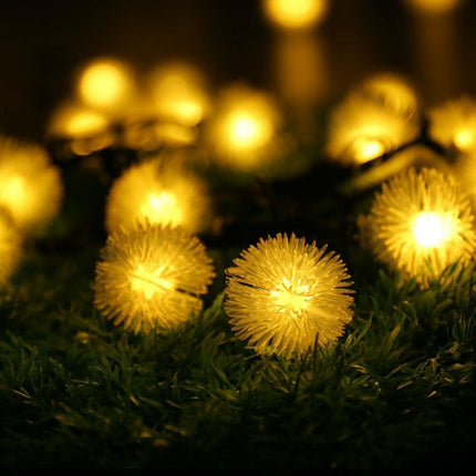 Solar Lichterkette 3M mit 20 Löwenzahn-LEDs, Dunkelgrün Kabel, Warm Licht, für Außen