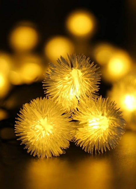 Solar Lichterkette 3M mit 20 Löwenzahn-LEDs, Dunkelgrün Kabel, Warm Licht, für Außen