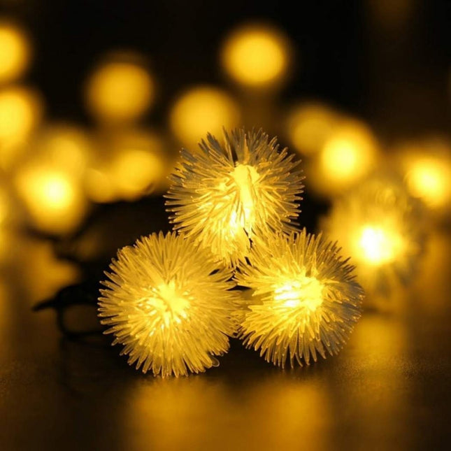 Solar Lichterkette 7M mit 50 Löwenzahn LEDs, Dunkelgrün Kabel, Warm Licht, für Außen