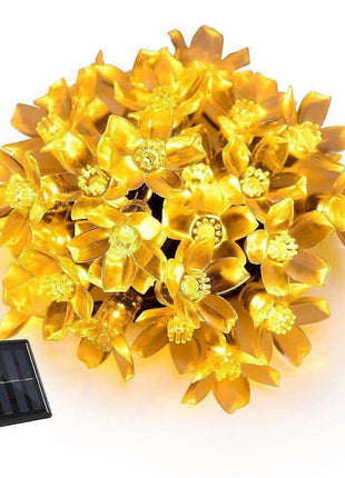 Solar Lichterkette 3M mit 20 Lotusblumen-LEDs, Dunkelgrün Kabel, Warm Licht, für Außen