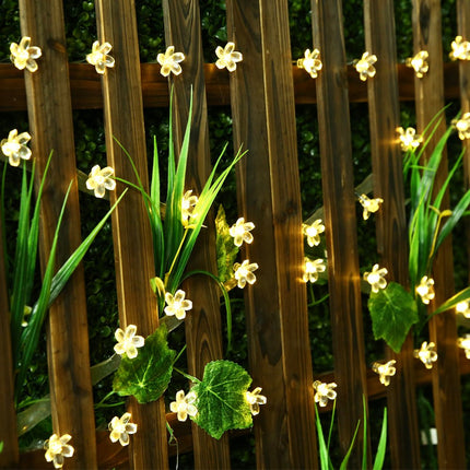 Solar Lichterkette 7,5M mit 50 Lotusblumen-LEDs, Dunkelgrün Kabel, Warm Licht, für Außen