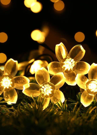 Solar Lichterkette 3M mit 20 Lotusblumen-LEDs, Dunkelgrün Kabel, Warm Licht, für Außen