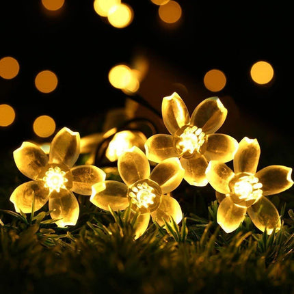 Solar Lichterkette 3M mit 20 Lotusblumen-LEDs, Dunkelgrün Kabel, Warm Licht, für Außen